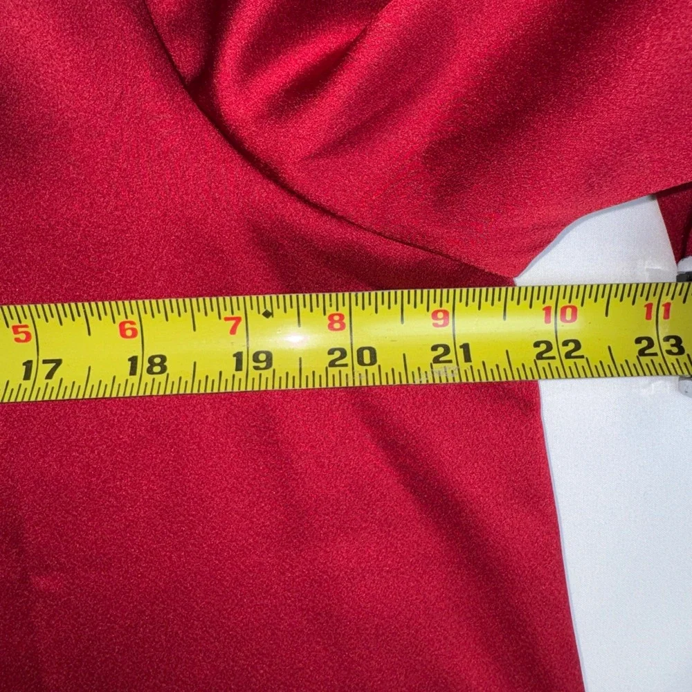 LOFT Womens Red Satin Puff Sleeve Dressy Blouse Crew Neck Keyhole Back Size L